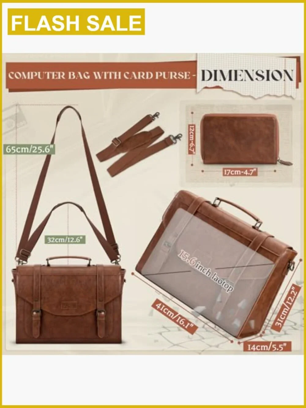 Vintage PU Leather Messenger Bag 15.6